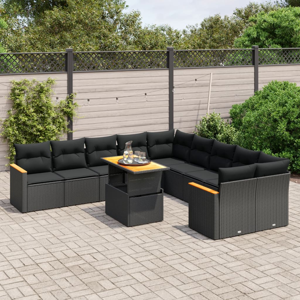 11-delige Loungeset met kussens poly rattan zwart is nu te koop bij PeponiXL, paradijselijk wonen!
