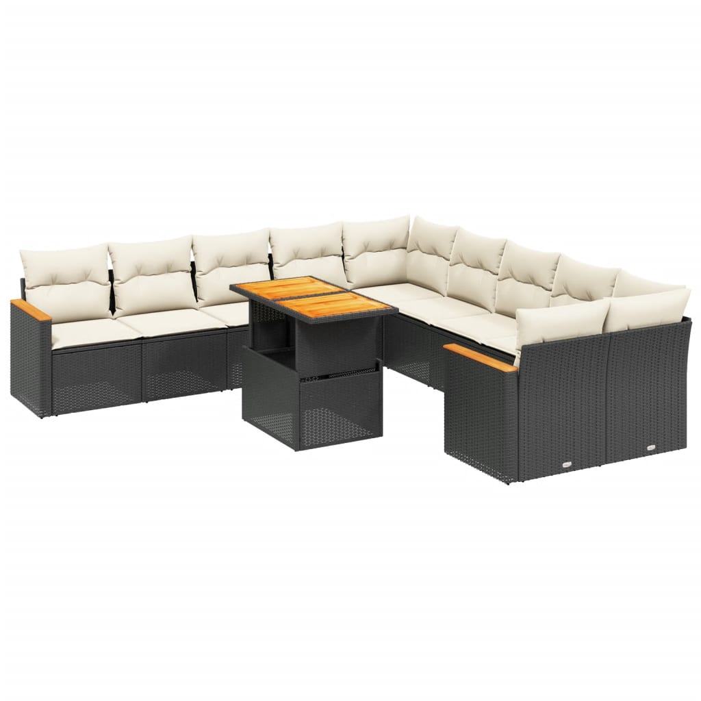 11-delige Loungeset met kussens poly rattan zwart is nu te koop bij PeponiXL, paradijselijk wonen!