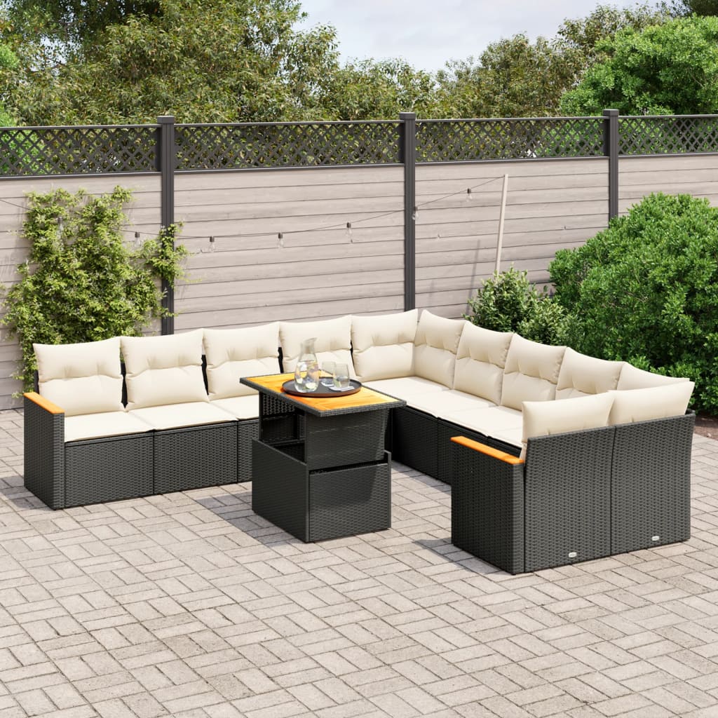 11-delige Loungeset met kussens poly rattan zwart is nu te koop bij PeponiXL, paradijselijk wonen!