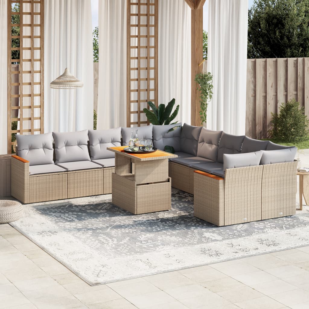 11-delige Tuinset met kussens poly rattan beige is nu te koop bij PeponiXL, paradijselijk wonen!
