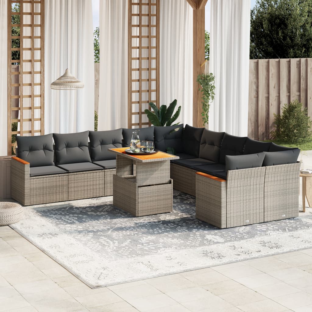 11-delige Loungeset met kussens poly rattan grijs is nu te koop bij PeponiXL, paradijselijk wonen!