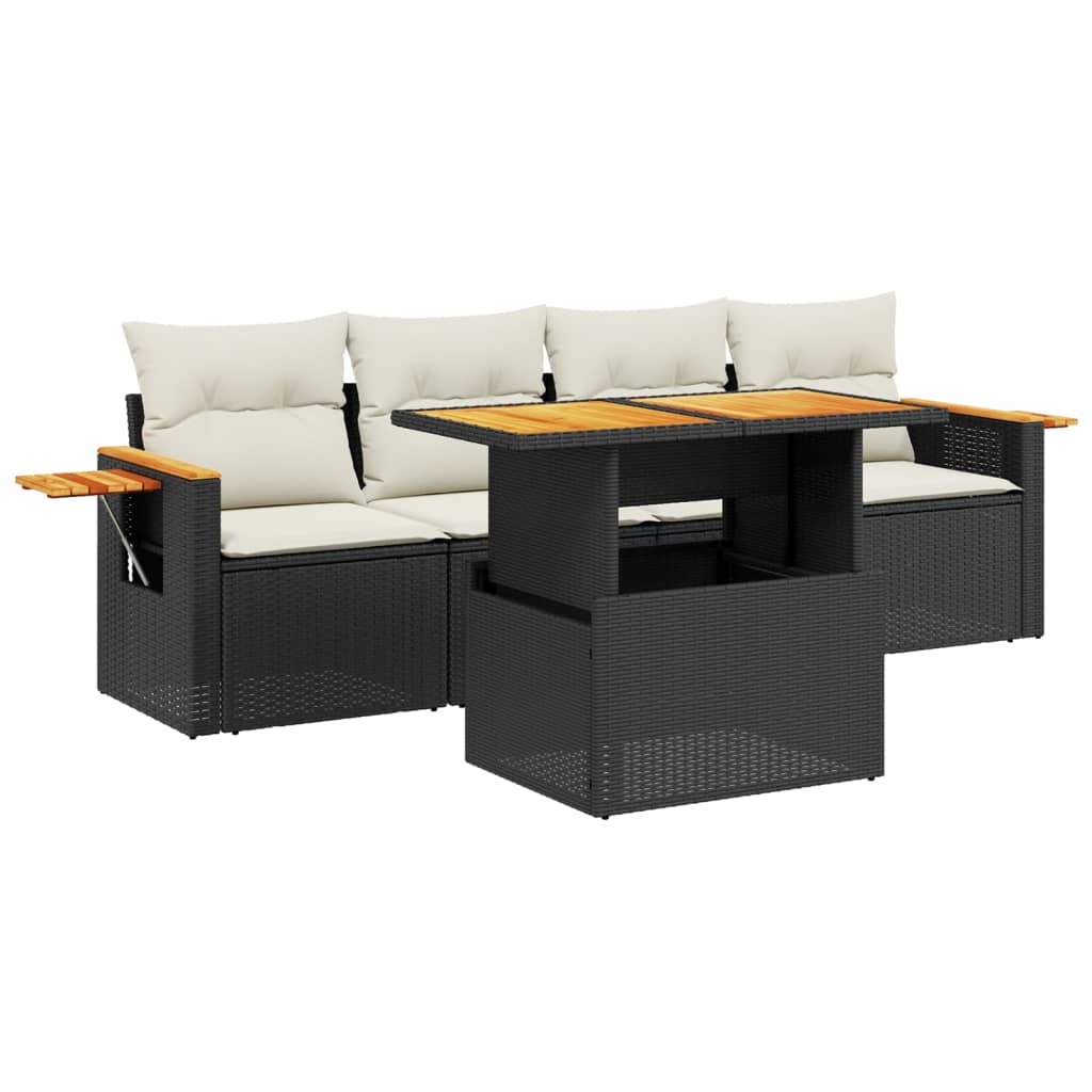 5-delige Loungeset met kussens poly rattan zwart is nu te koop bij PeponiXL, paradijselijk wonen!
