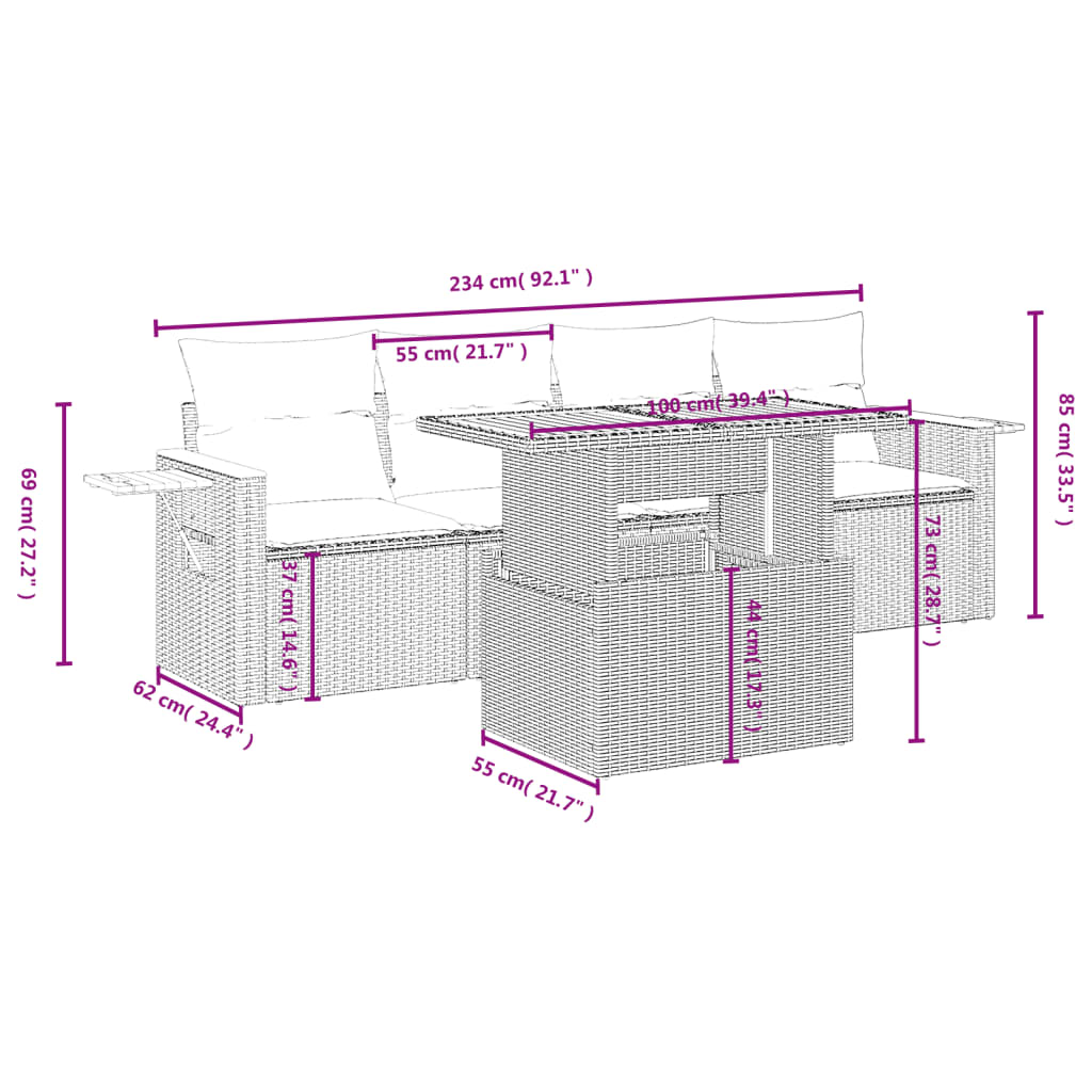 5-delige Loungeset met kussens poly rattan zwart is nu te koop bij PeponiXL, paradijselijk wonen!