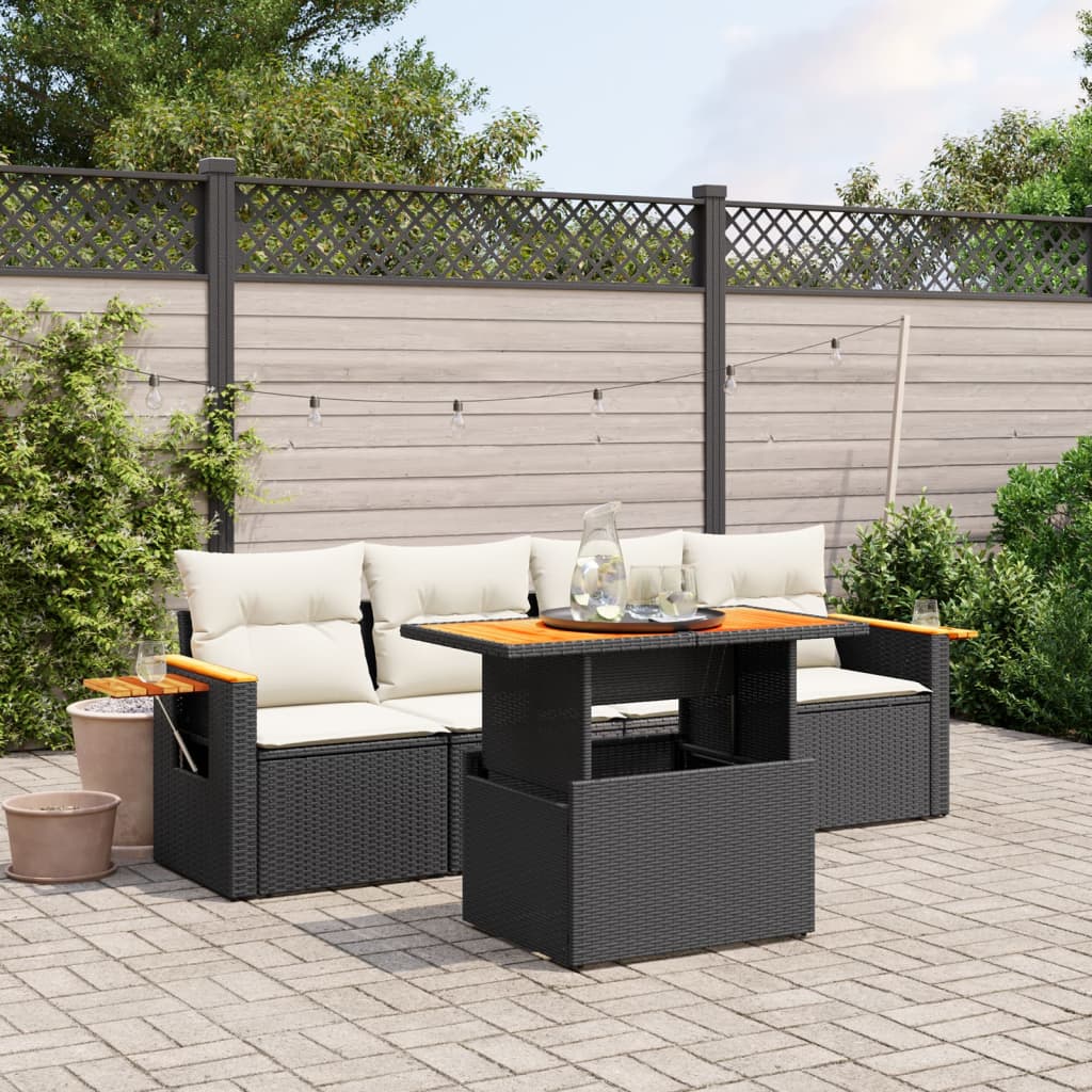 5-delige Loungeset met kussens poly rattan zwart is nu te koop bij PeponiXL, paradijselijk wonen!