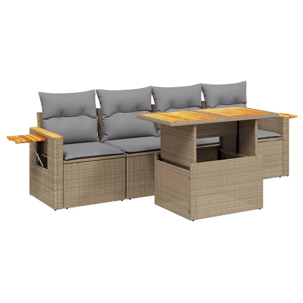 5-delige Loungeset met kussens poly rattan beige is nu te koop bij PeponiXL, paradijselijk wonen!