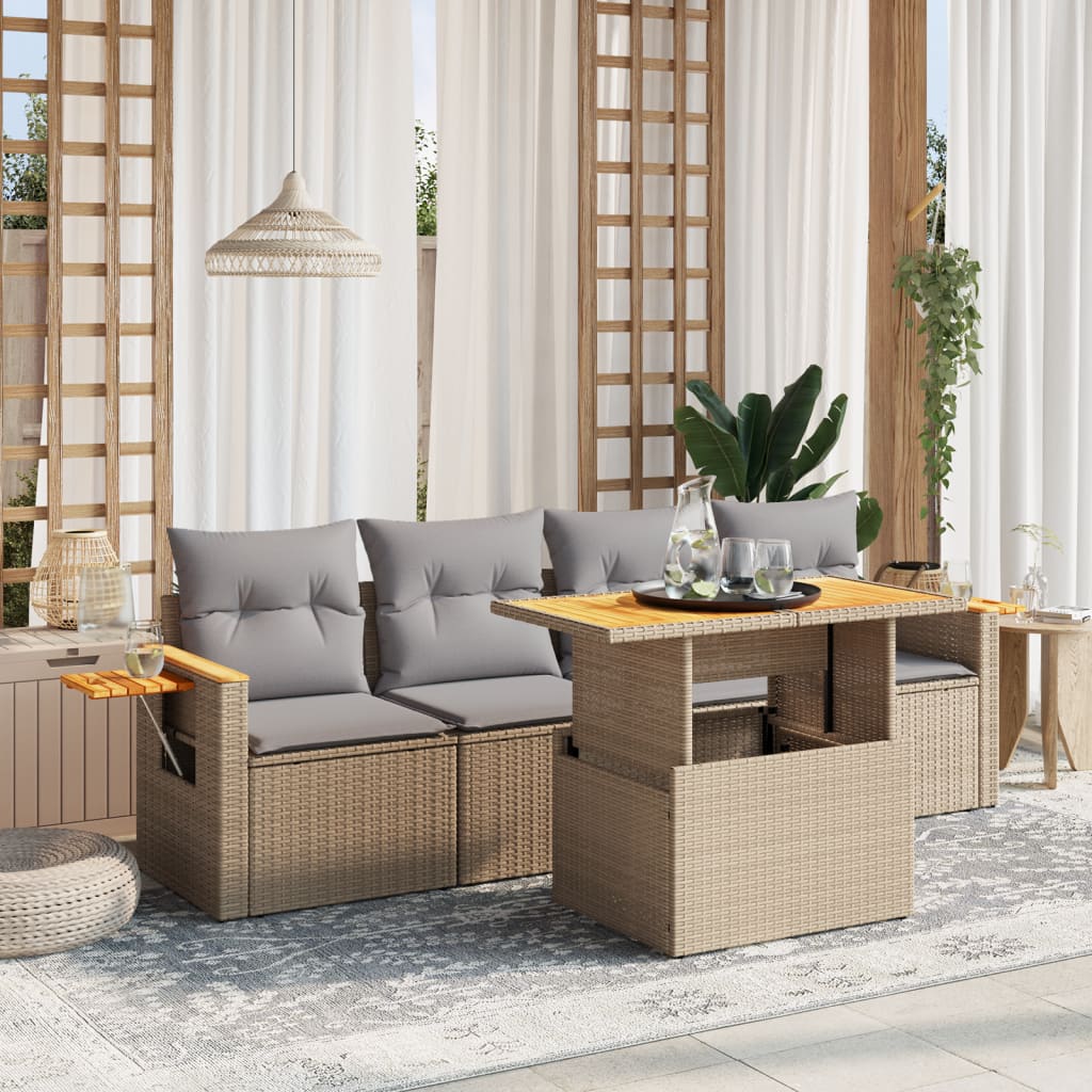 5-delige Loungeset met kussens poly rattan beige is nu te koop bij PeponiXL, paradijselijk wonen!