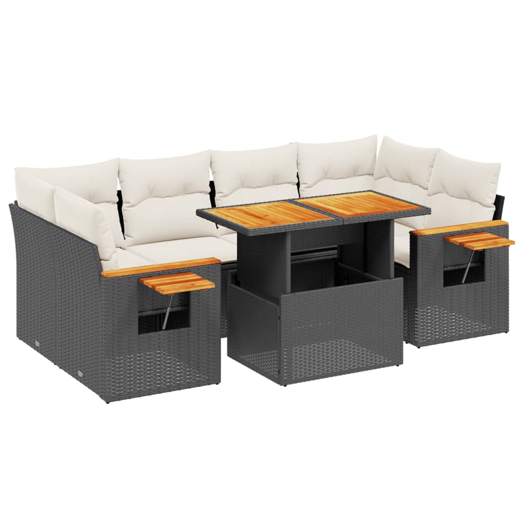 7-delige Loungeset met kussens poly rattan zwart is nu te koop bij PeponiXL, paradijselijk wonen!