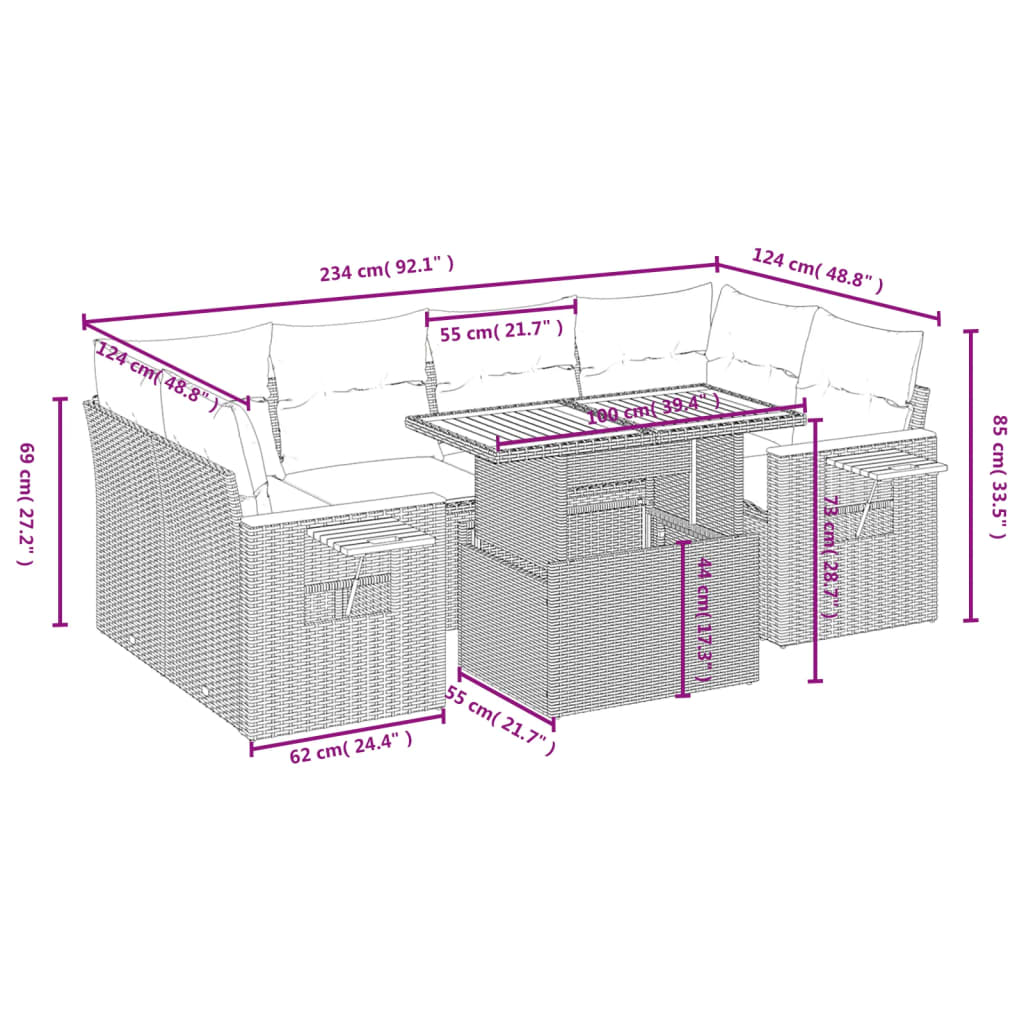7-delige Loungeset met kussens poly rattan zwart is nu te koop bij PeponiXL, paradijselijk wonen!