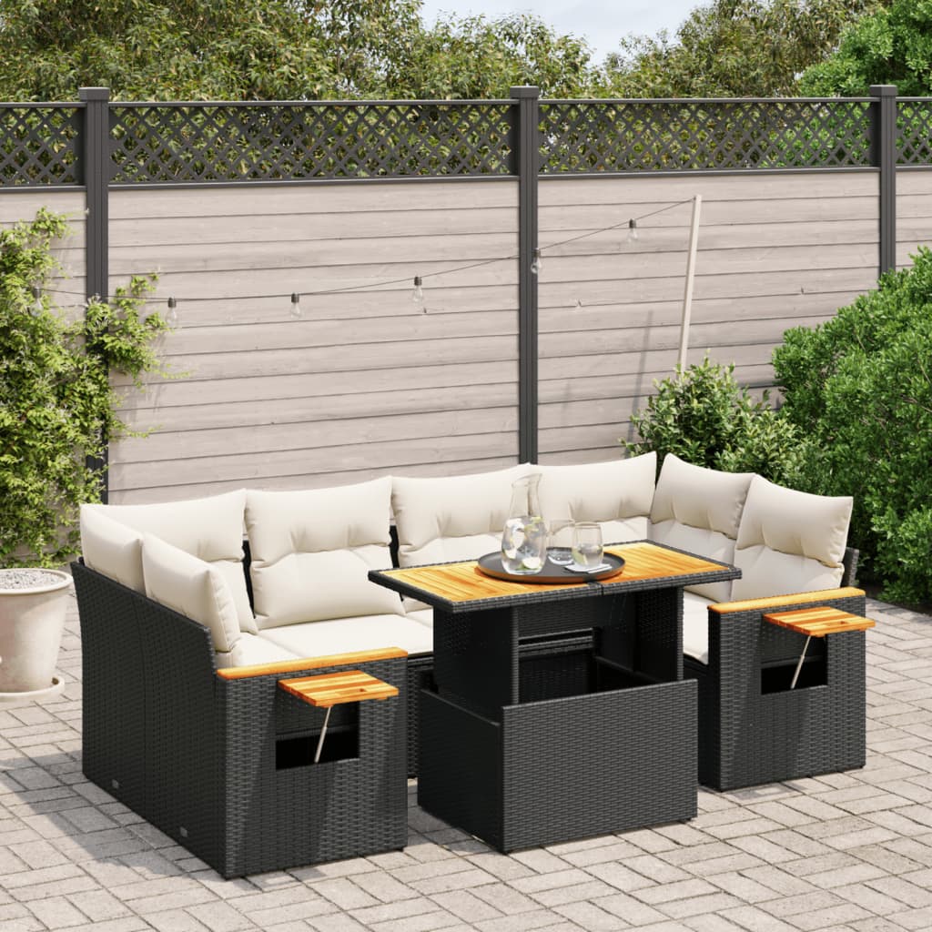 7-delige Loungeset met kussens poly rattan zwart is nu te koop bij PeponiXL, paradijselijk wonen!