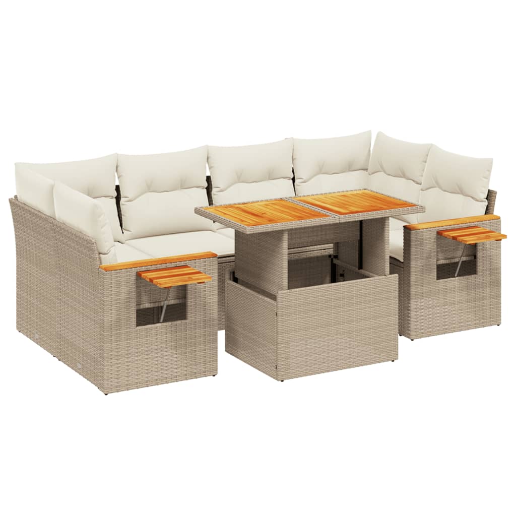 7-delige Loungeset met kussens poly rattan beige is nu te koop bij PeponiXL, paradijselijk wonen!