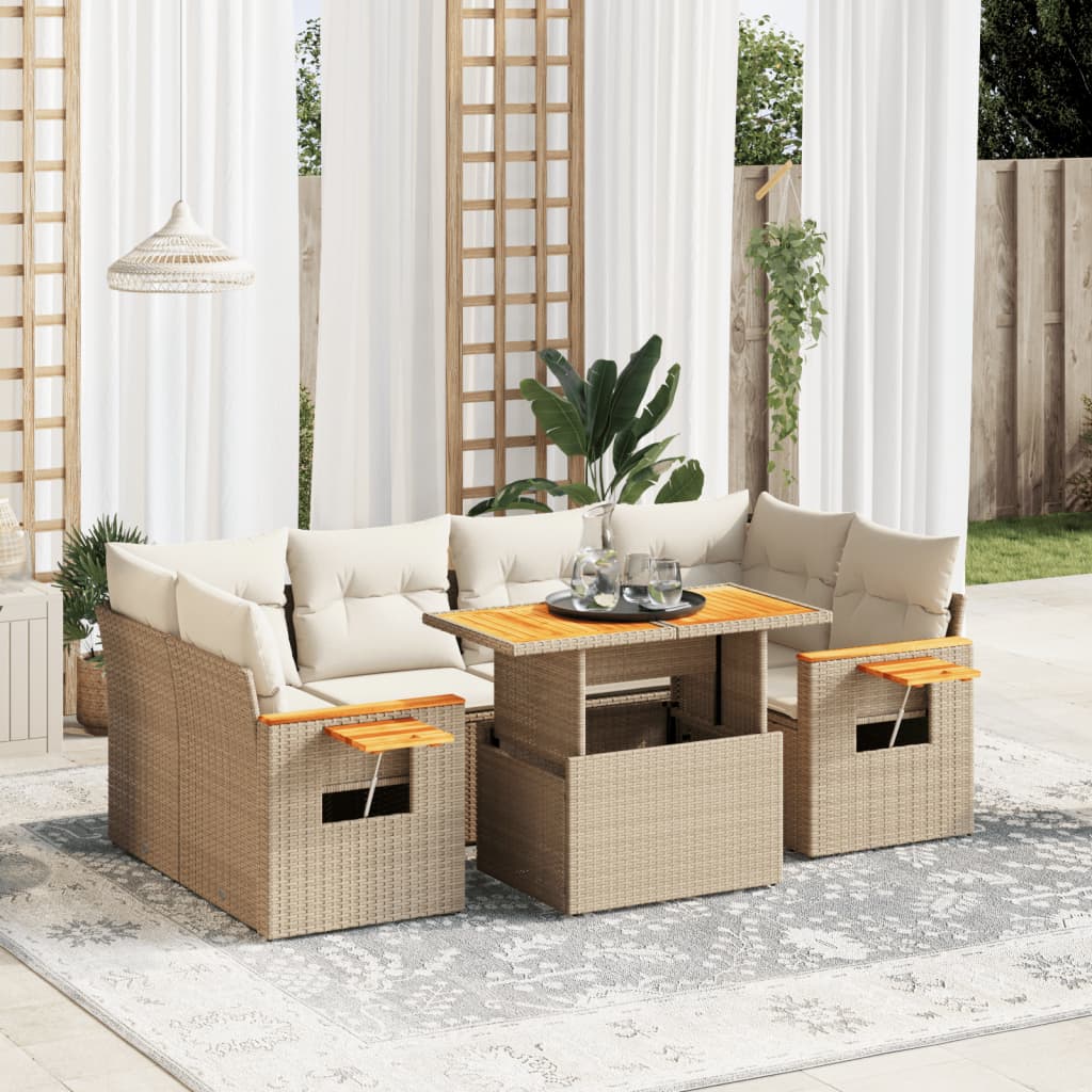 7-delige Loungeset met kussens poly rattan beige is nu te koop bij PeponiXL, paradijselijk wonen!