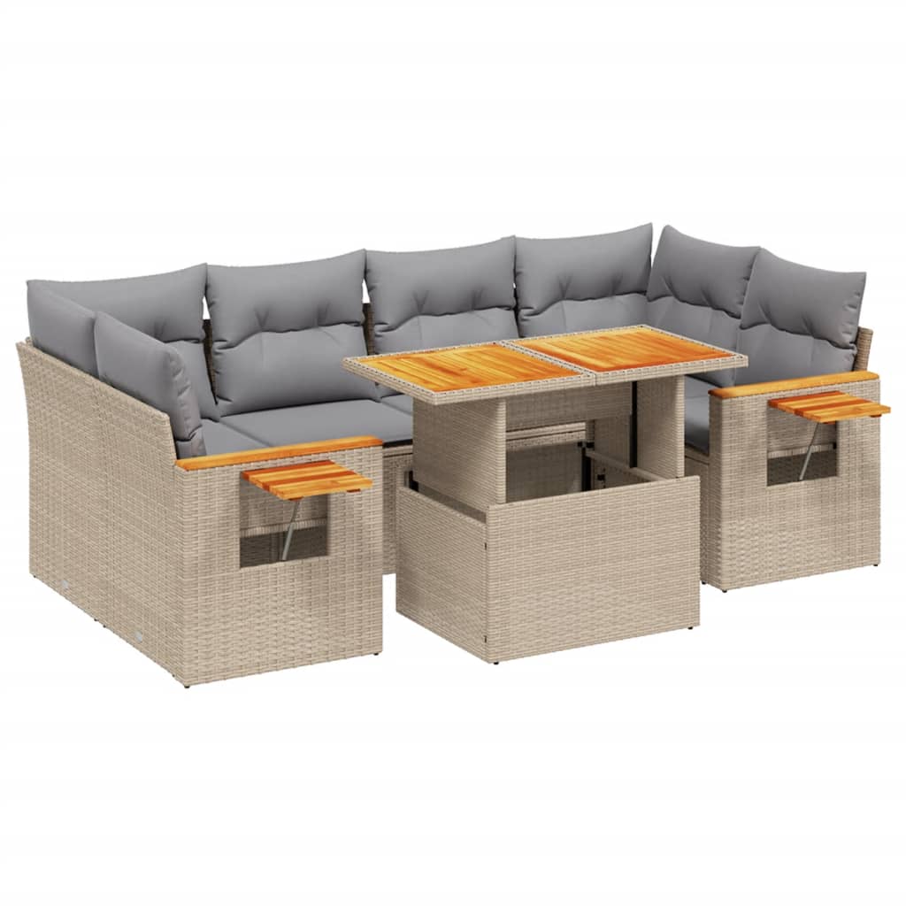 7-delige Loungeset met kussens poly rattan beige is nu te koop bij PeponiXL, paradijselijk wonen!