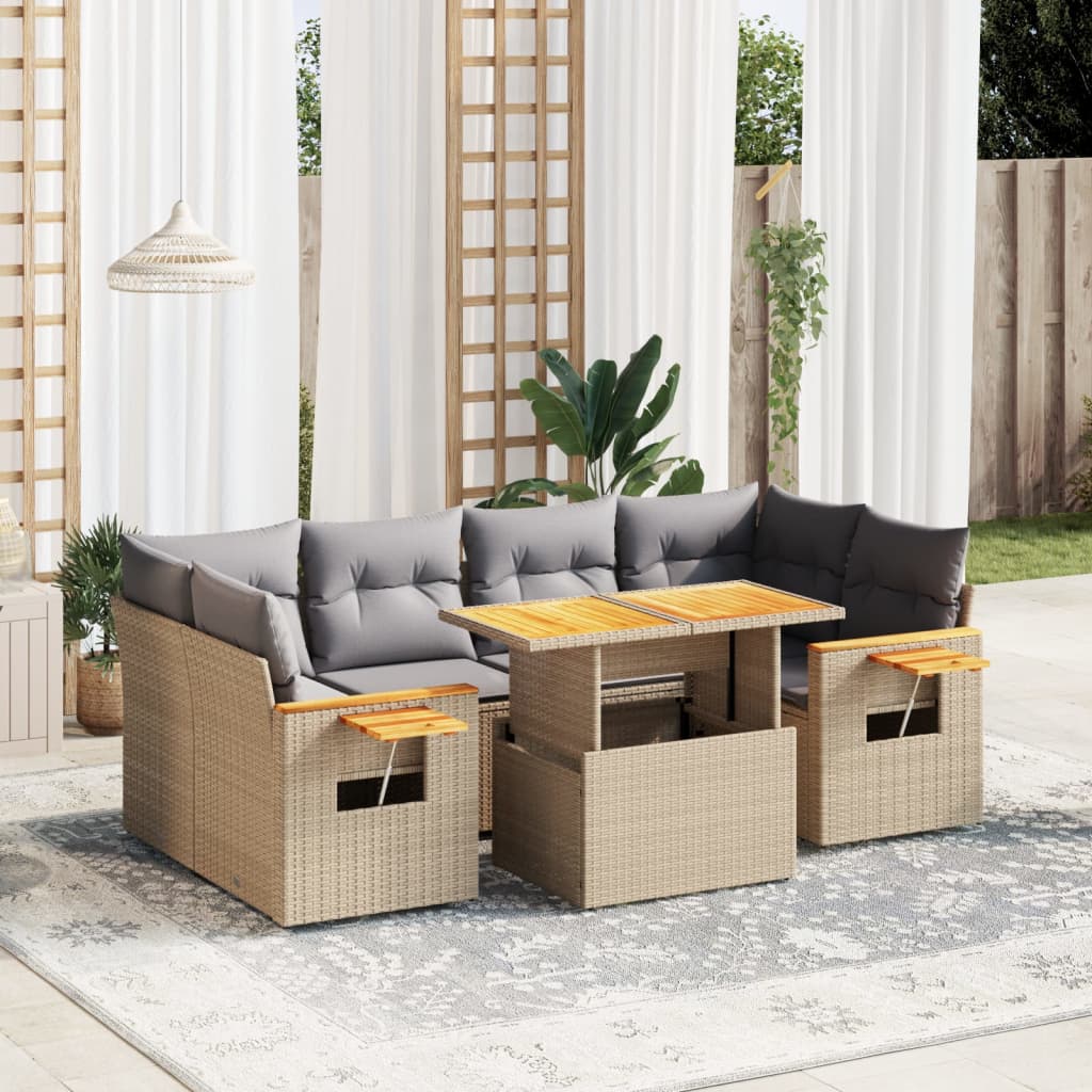 7-delige Loungeset met kussens poly rattan beige is nu te koop bij PeponiXL, paradijselijk wonen!