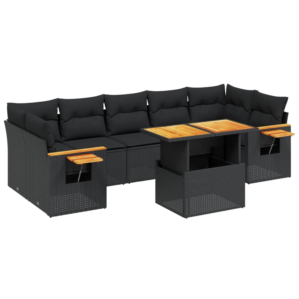 8-delige Loungeset met kussens poly rattan zwart is nu te koop bij PeponiXL, paradijselijk wonen!