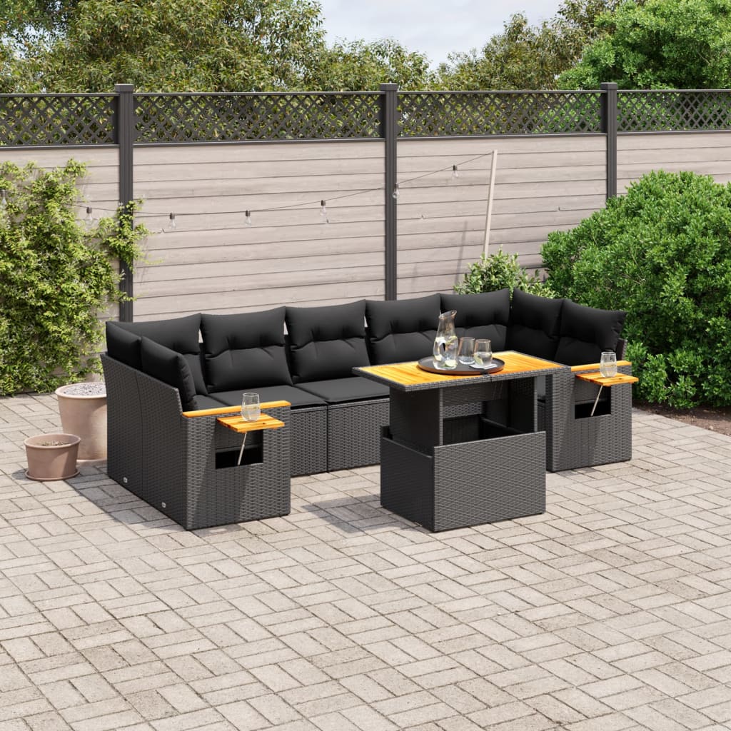 8-delige Loungeset met kussens poly rattan zwart is nu te koop bij PeponiXL, paradijselijk wonen!