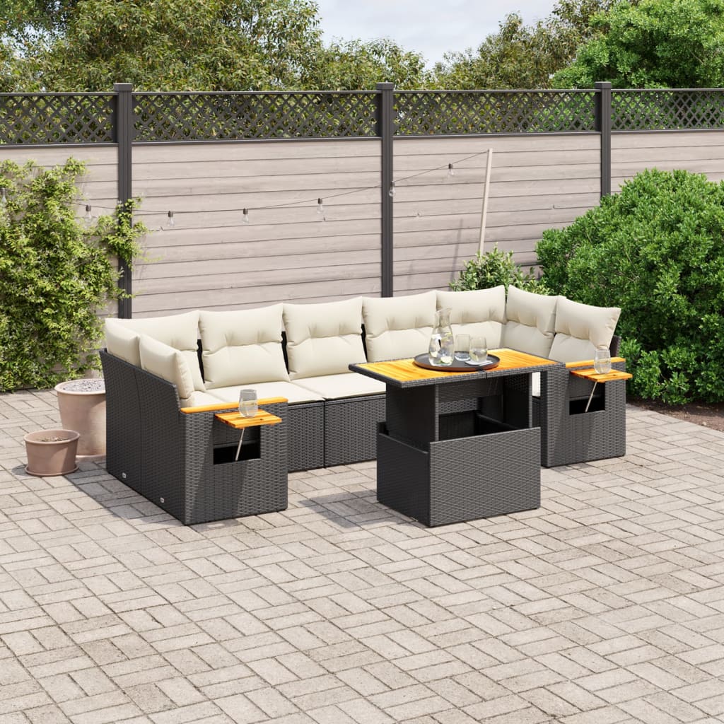8-delige Loungeset met kussens poly rattan zwart is nu te koop bij PeponiXL, paradijselijk wonen!