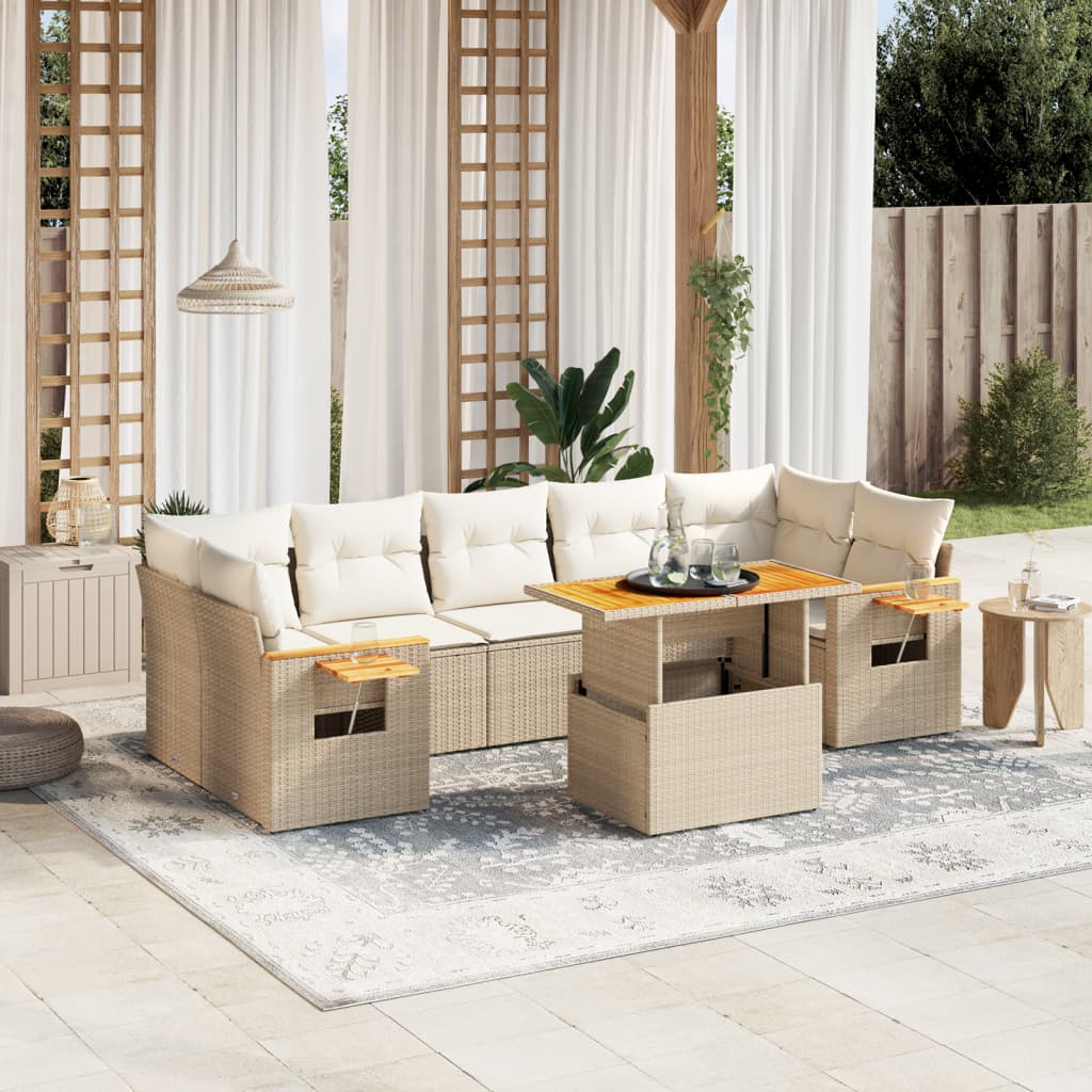 8-delige Loungeset met kussens poly rattan beige is nu te koop bij PeponiXL, paradijselijk wonen!
