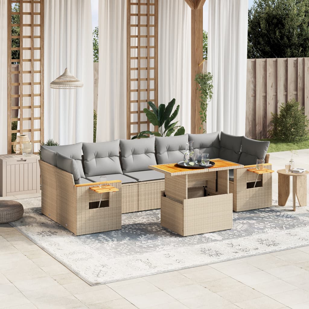 8-delige Loungeset met kussens poly rattan beige is nu te koop bij PeponiXL, paradijselijk wonen!