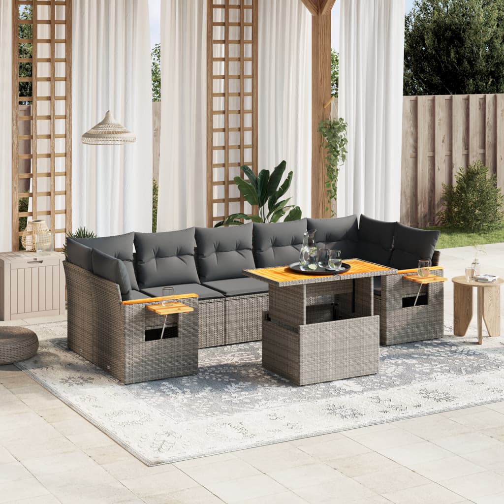 8-delige Loungeset met kussens poly rattan grijs is nu te koop bij PeponiXL, paradijselijk wonen!