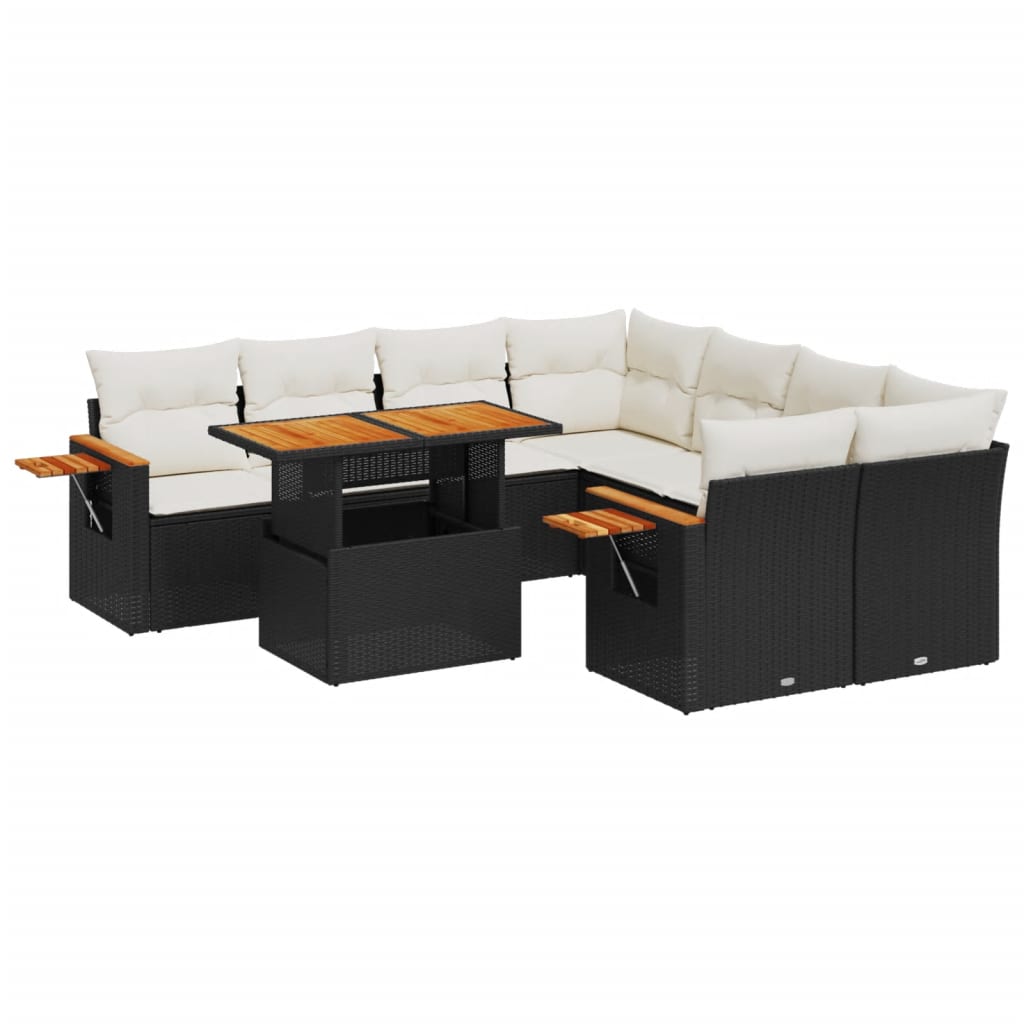 9-delige Loungeset met kussens poly rattan zwart is nu te koop bij PeponiXL, paradijselijk wonen!