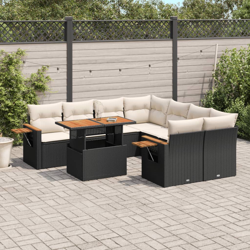 9-delige Loungeset met kussens poly rattan zwart is nu te koop bij PeponiXL, paradijselijk wonen!