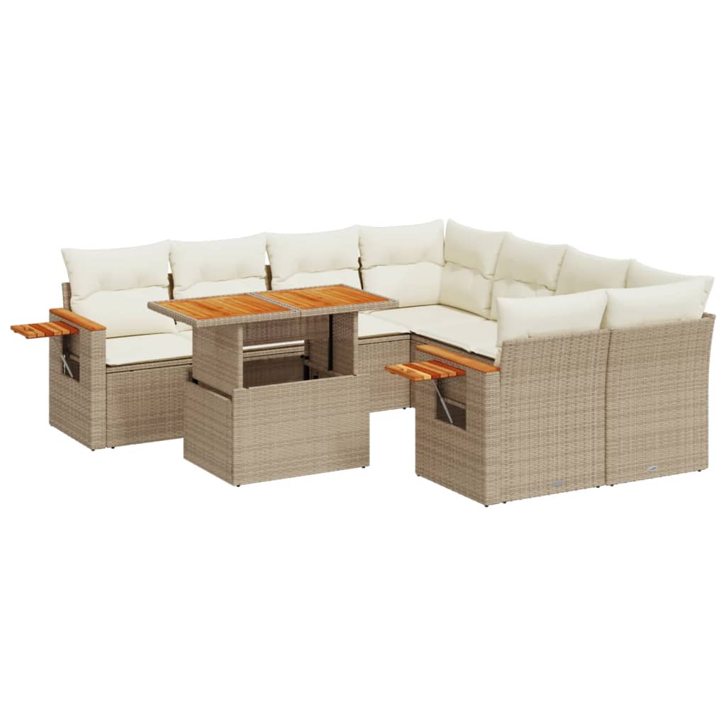 9-delige Loungeset met kussens poly rattan beige is nu te koop bij PeponiXL, paradijselijk wonen!