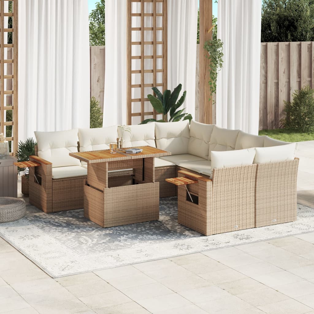 9-delige Loungeset met kussens poly rattan beige is nu te koop bij PeponiXL, paradijselijk wonen!