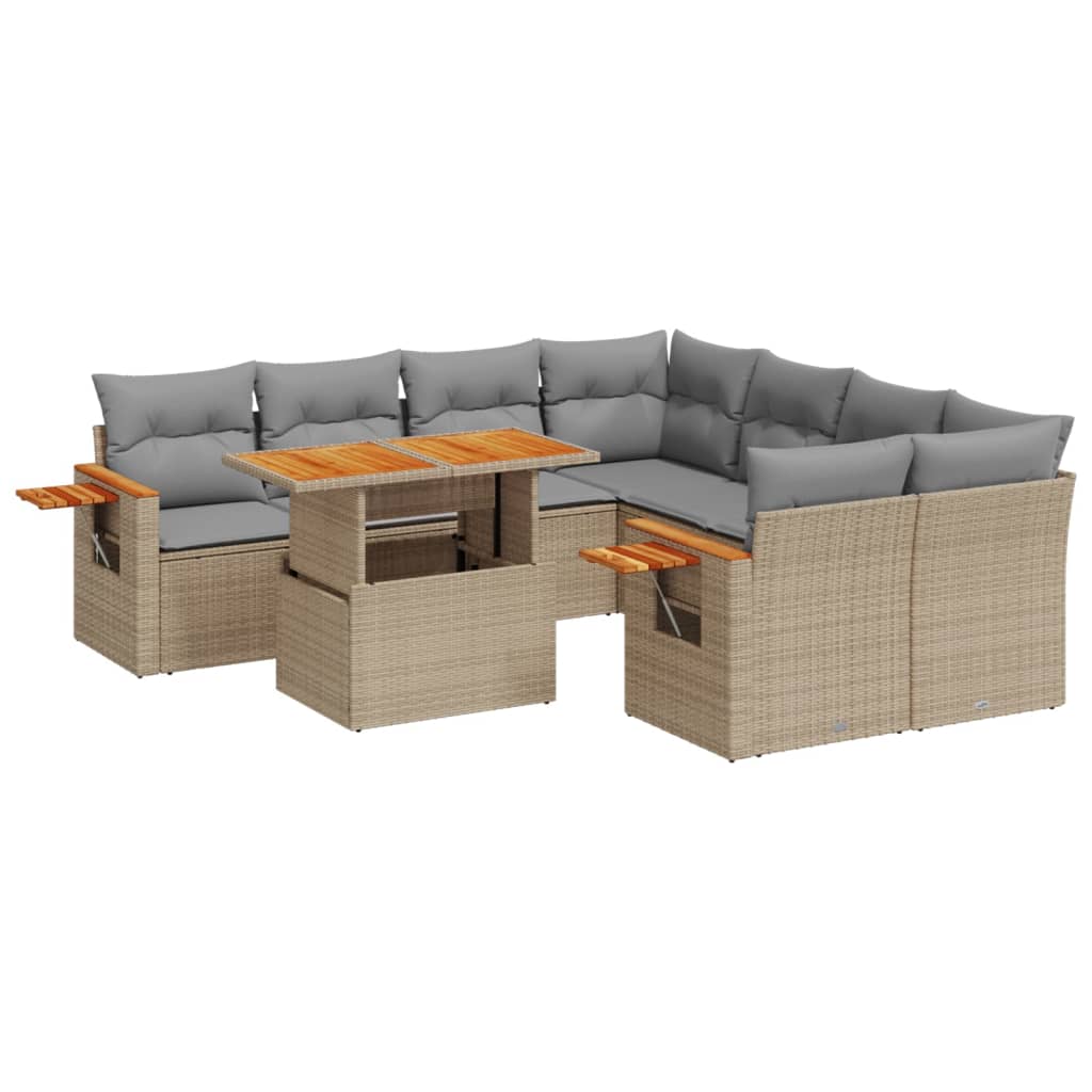 9-delige Loungeset met kussens poly rattan beige is nu te koop bij PeponiXL, paradijselijk wonen!