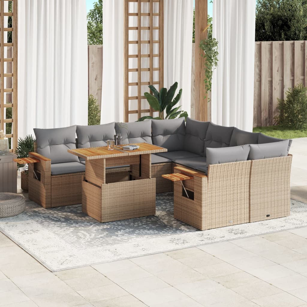9-delige Loungeset met kussens poly rattan beige is nu te koop bij PeponiXL, paradijselijk wonen!