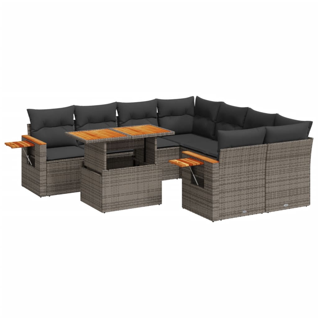 9-delige Loungeset met kussens poly rattan grijs is nu te koop bij PeponiXL, paradijselijk wonen!