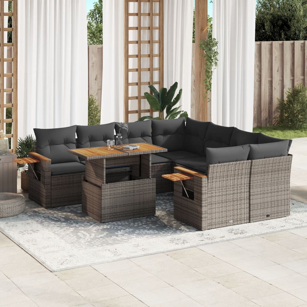 9-delige Loungeset met kussens poly rattan grijs is nu te koop bij PeponiXL, paradijselijk wonen!