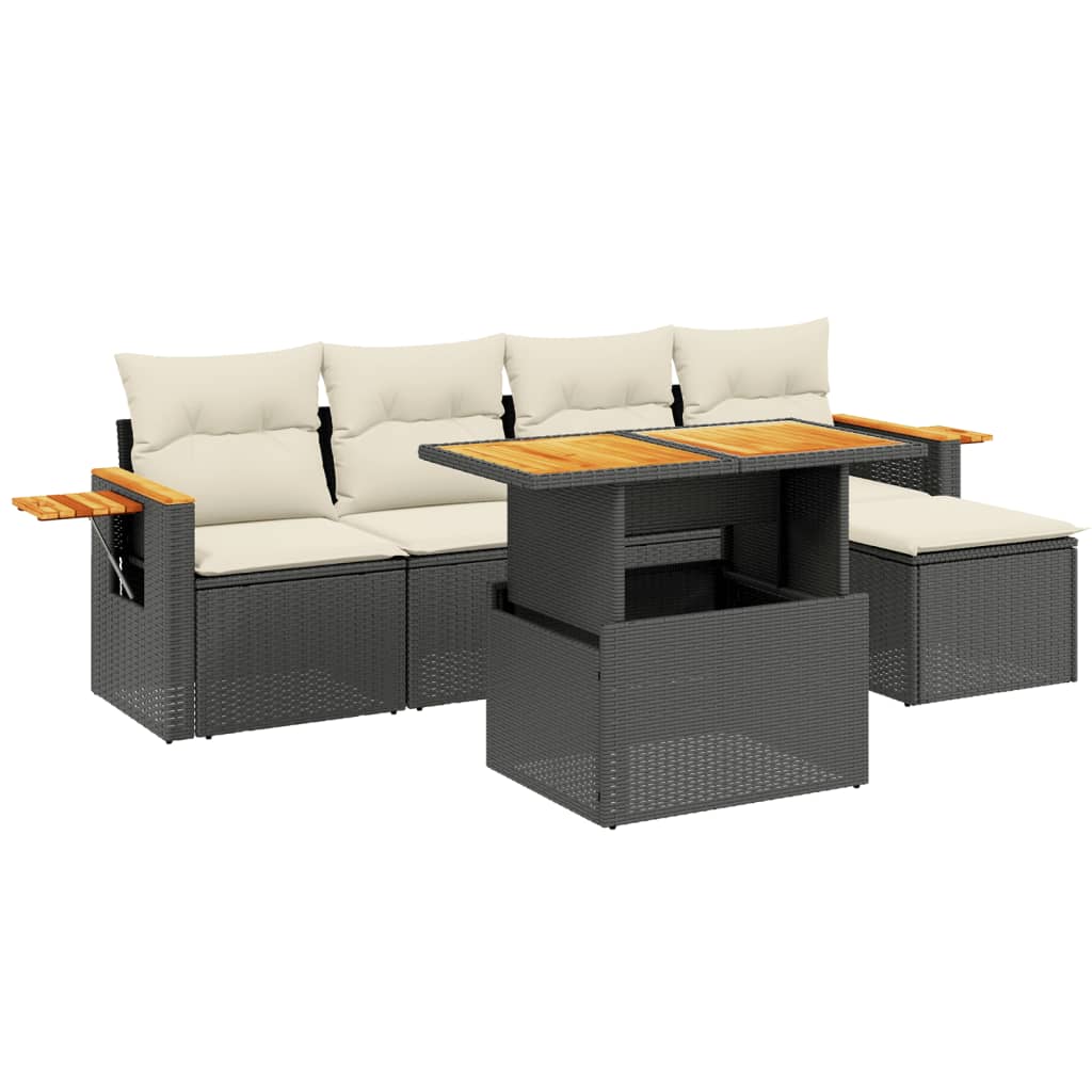 6-delige Loungeset met kussens poly rattan zwart is nu te koop bij PeponiXL, paradijselijk wonen!