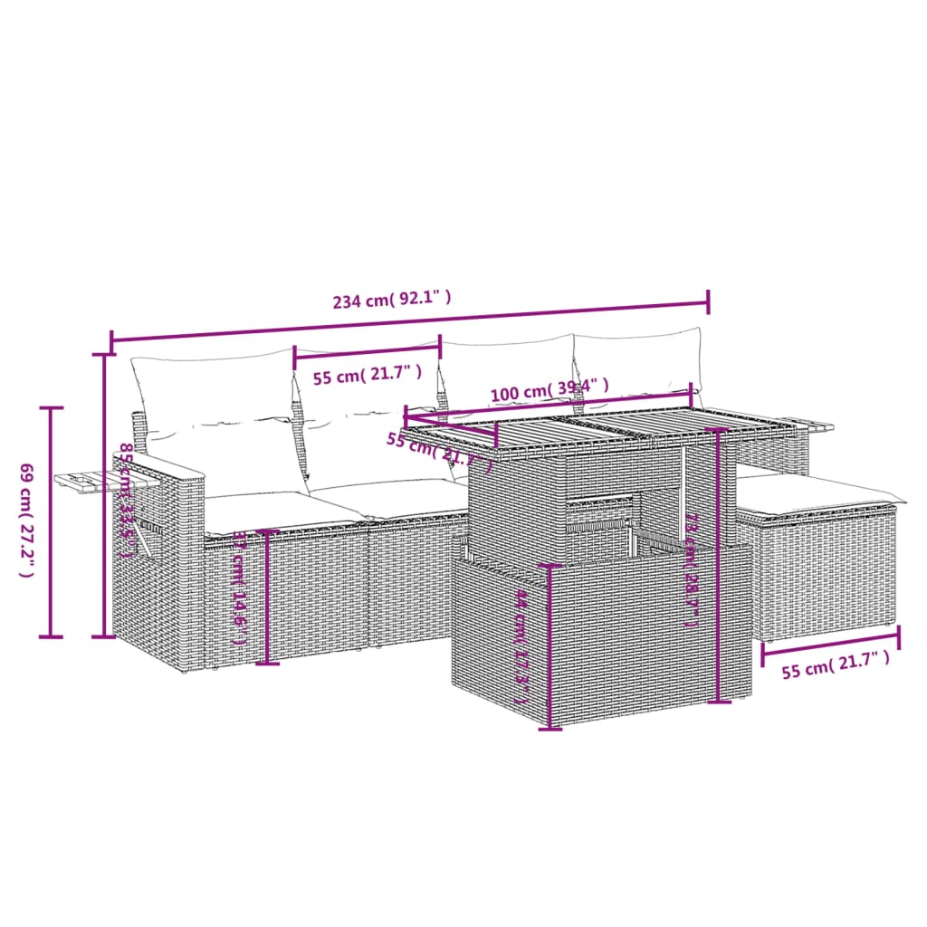 6-delige Loungeset met kussens poly rattan zwart is nu te koop bij PeponiXL, paradijselijk wonen!