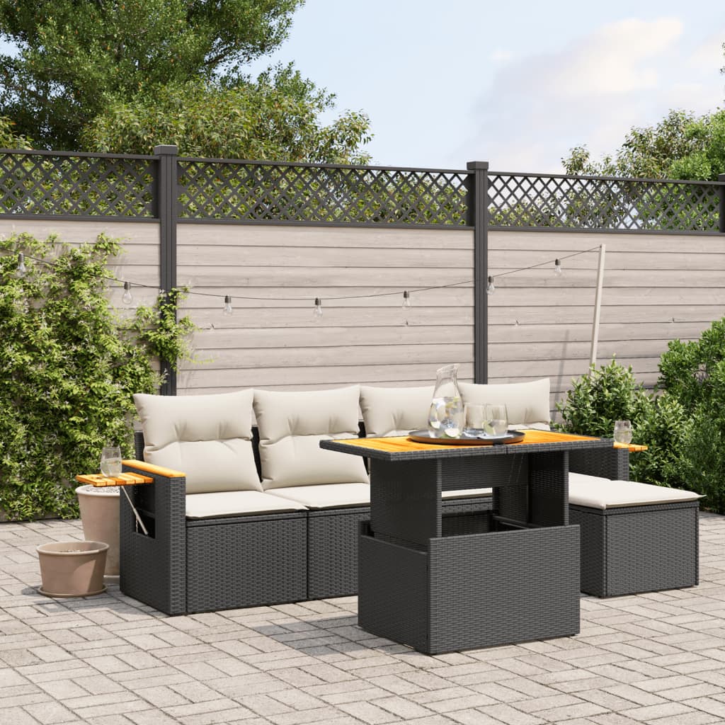 6-delige Loungeset met kussens poly rattan zwart is nu te koop bij PeponiXL, paradijselijk wonen!