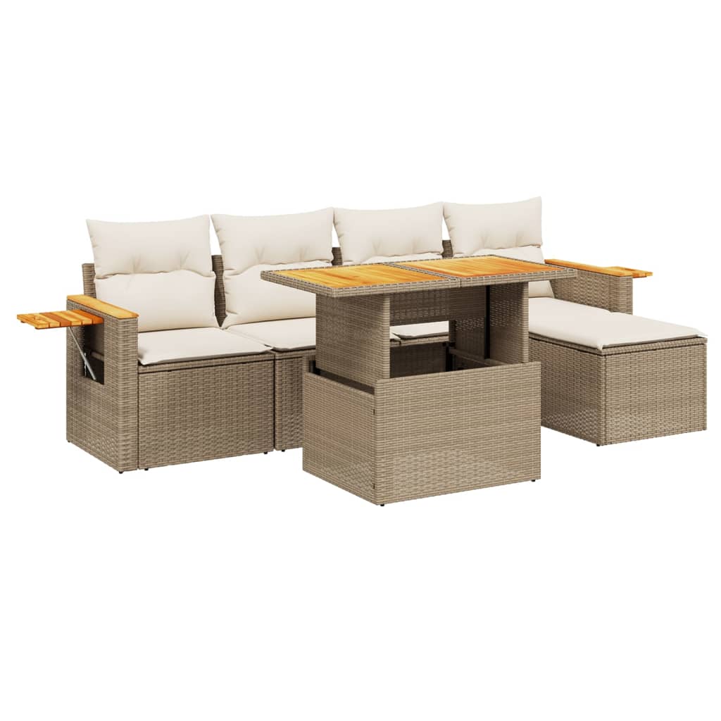 6-delige Loungeset met kussens poly rattan beige is nu te koop bij PeponiXL, paradijselijk wonen!