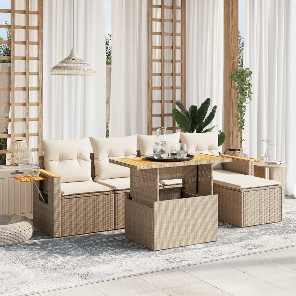 6-delige Loungeset met kussens poly rattan beige is nu te koop bij PeponiXL, paradijselijk wonen!