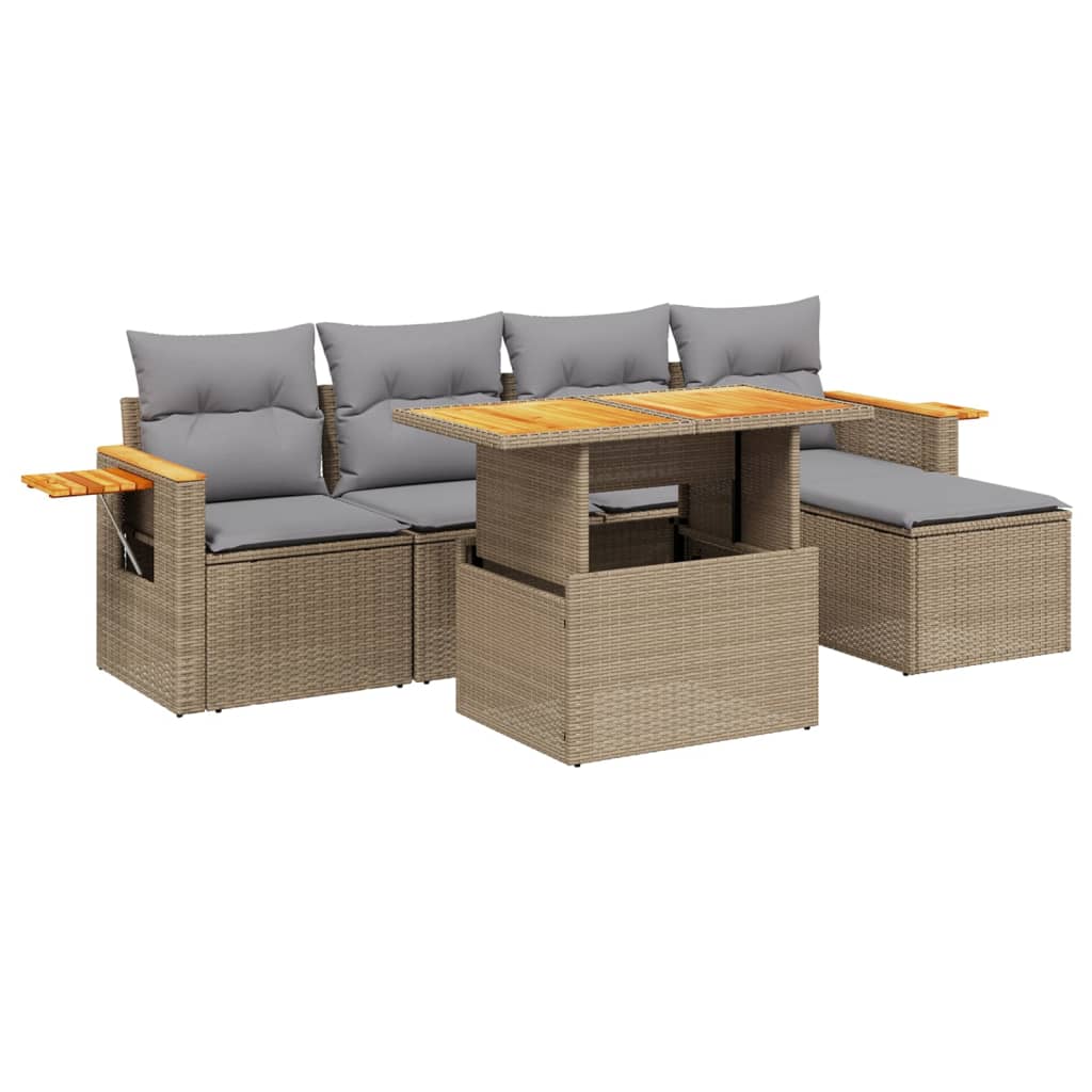 6-delige Loungeset met kussens poly rattan beige is nu te koop bij PeponiXL, paradijselijk wonen!