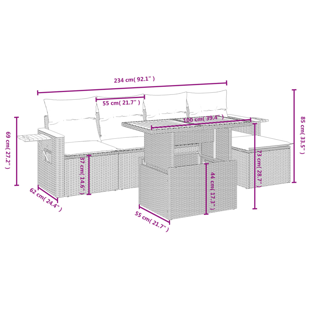 6-delige Loungeset met kussens poly rattan beige is nu te koop bij PeponiXL, paradijselijk wonen!