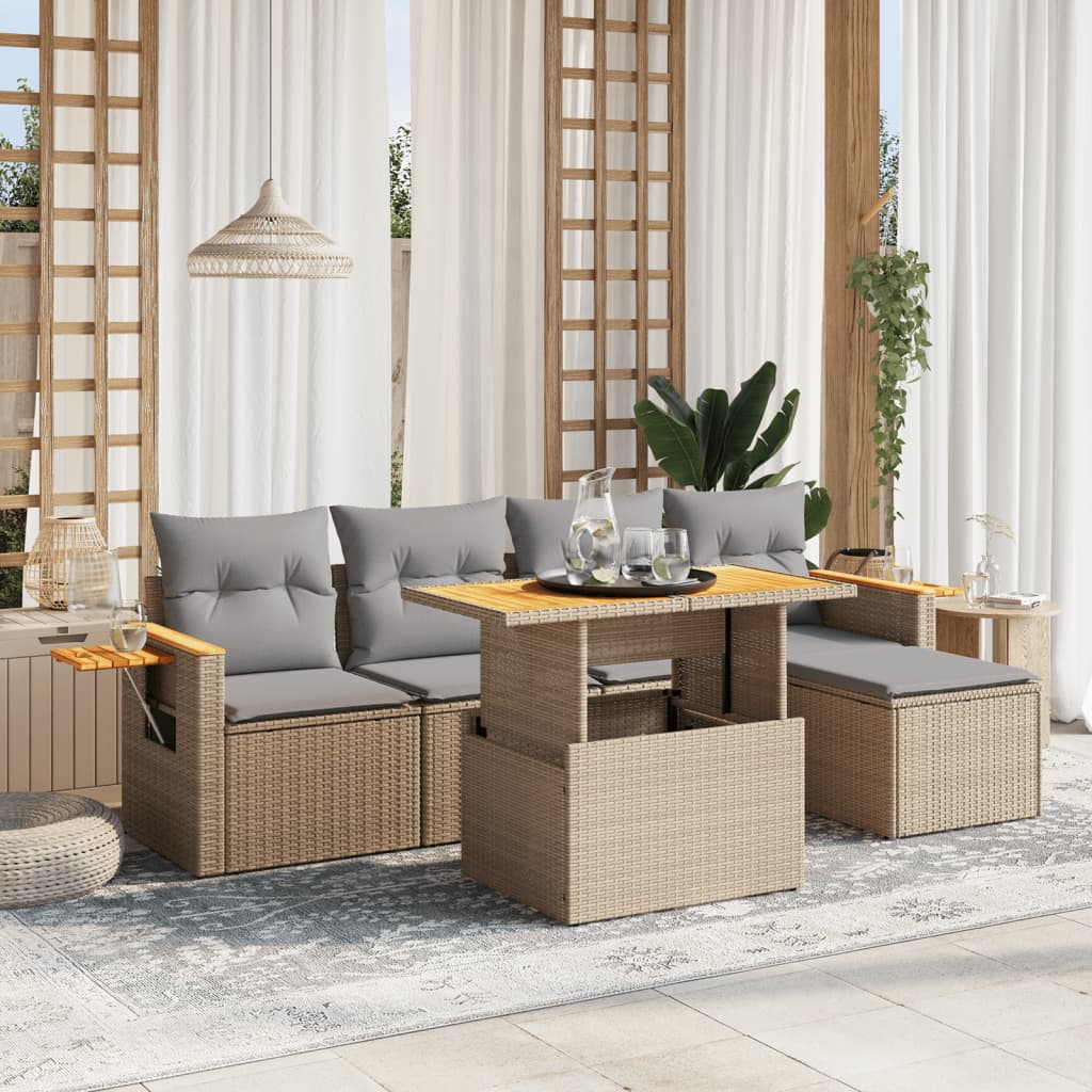 6-delige Loungeset met kussens poly rattan beige is nu te koop bij PeponiXL, paradijselijk wonen!