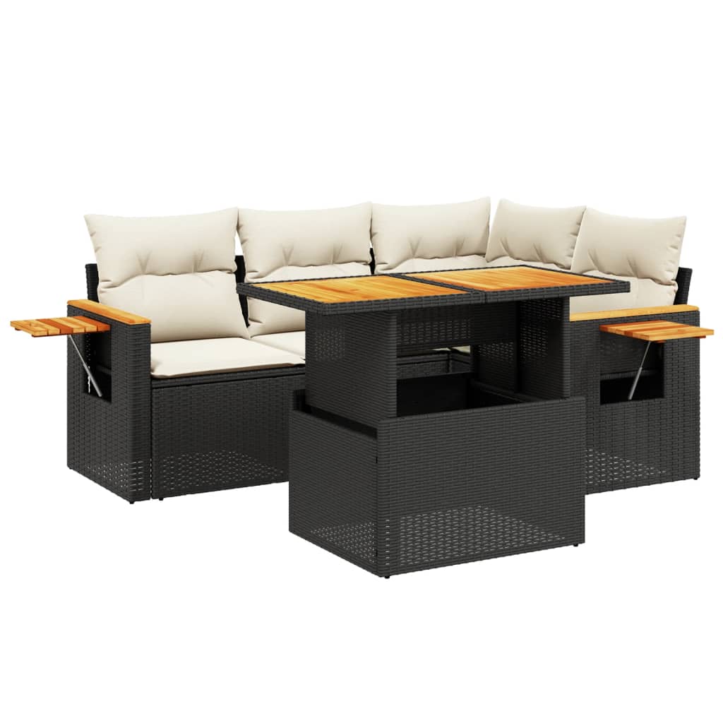 5-delige Loungeset met kussens poly rattan zwart is nu te koop bij PeponiXL, paradijselijk wonen!