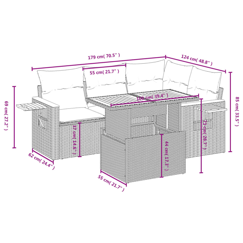 5-delige Loungeset met kussens poly rattan zwart is nu te koop bij PeponiXL, paradijselijk wonen!