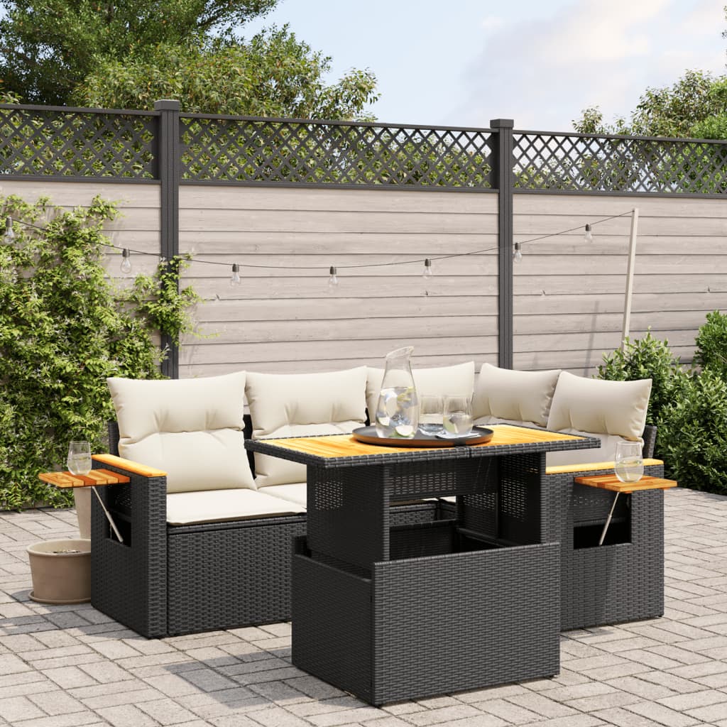 5-delige Loungeset met kussens poly rattan zwart is nu te koop bij PeponiXL, paradijselijk wonen!
