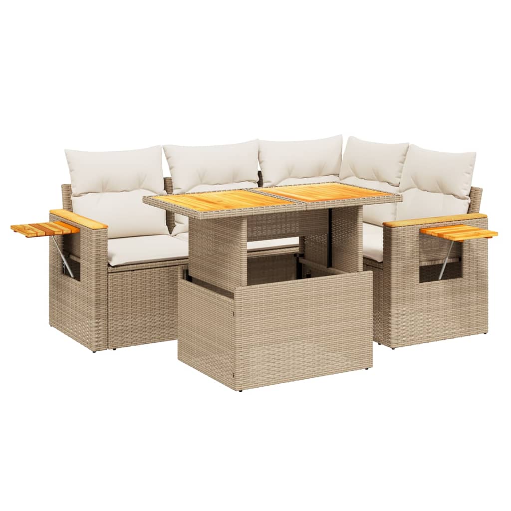 5-delige Loungeset met kussens poly rattan beige is nu te koop bij PeponiXL, paradijselijk wonen!
