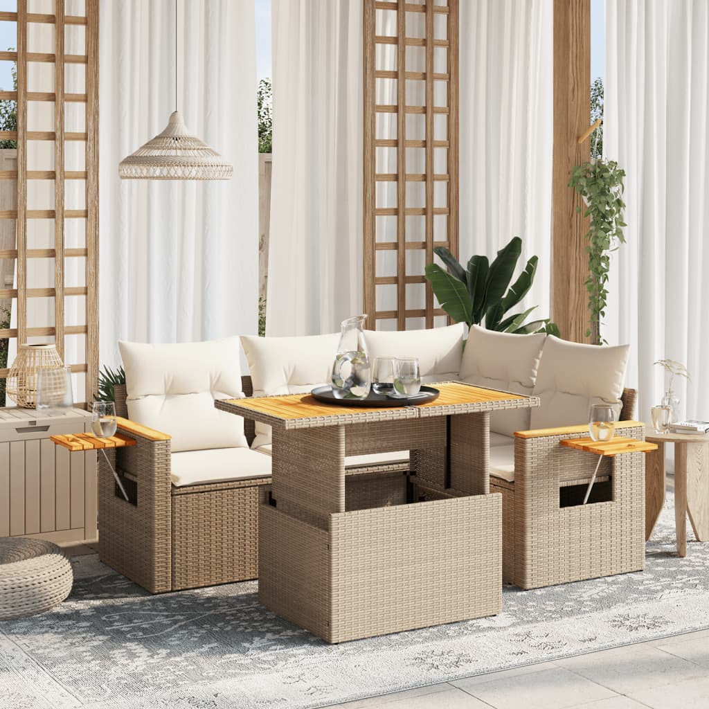5-delige Loungeset met kussens poly rattan beige is nu te koop bij PeponiXL, paradijselijk wonen!