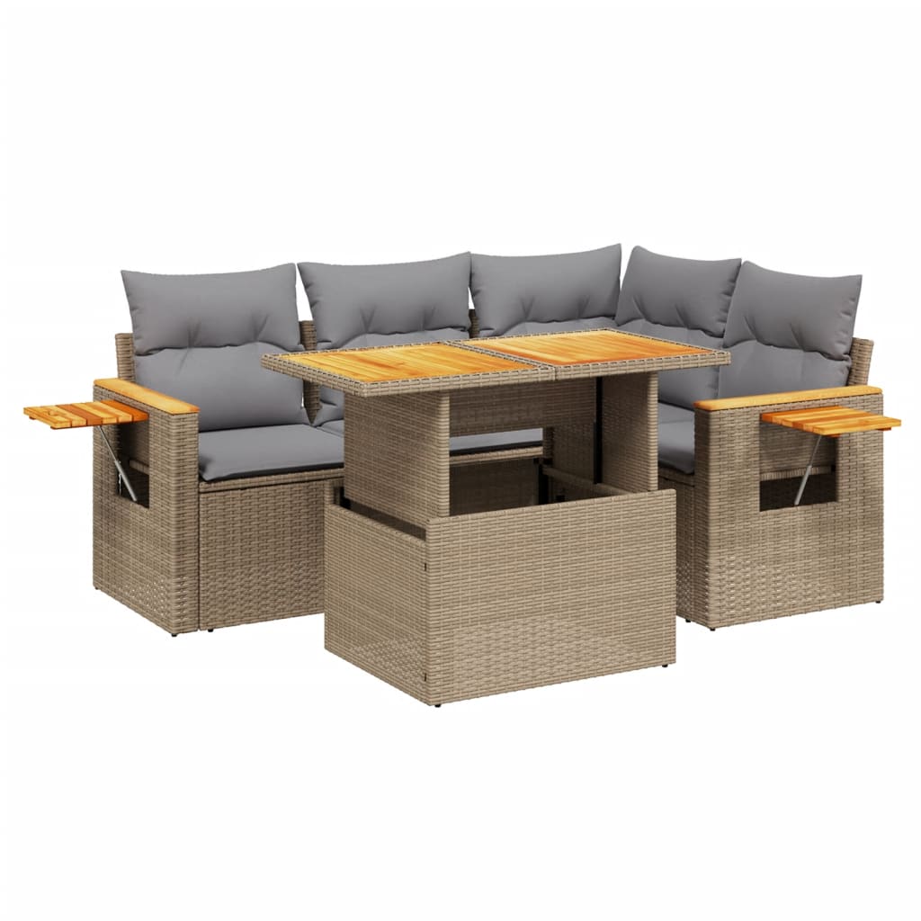 5-delige Loungeset met kussens poly rattan beige is nu te koop bij PeponiXL, paradijselijk wonen!