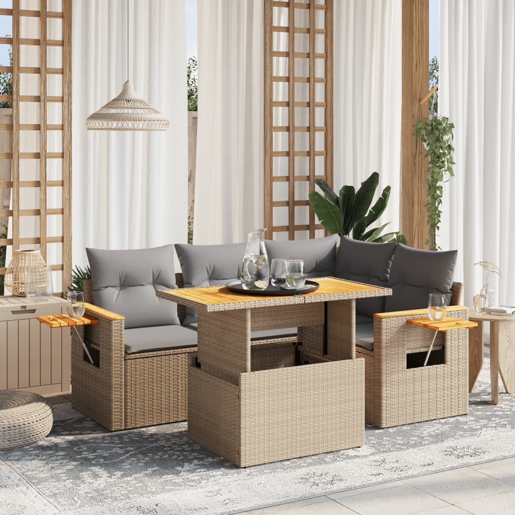 5-delige Loungeset met kussens poly rattan beige is nu te koop bij PeponiXL, paradijselijk wonen!