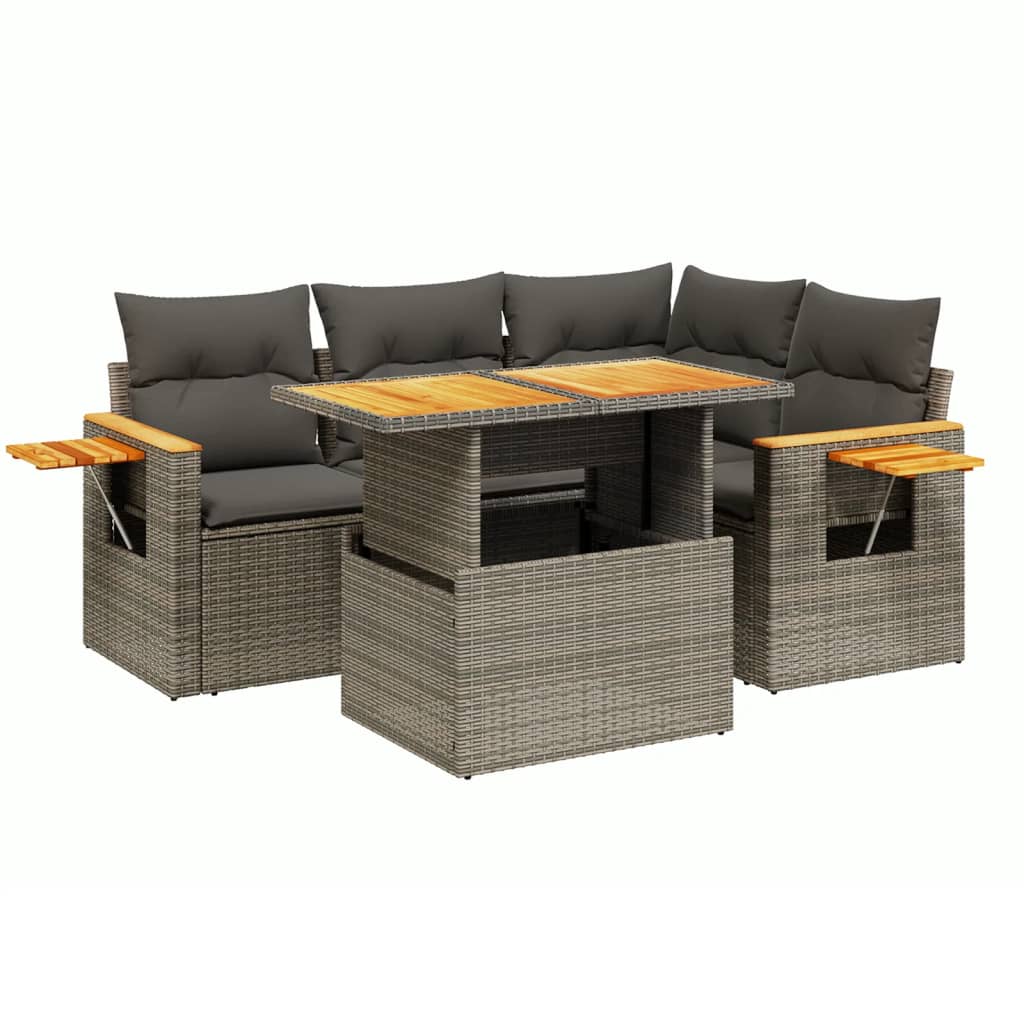 5-delige Loungeset met kussens poly rattan grijs is nu te koop bij PeponiXL, paradijselijk wonen!