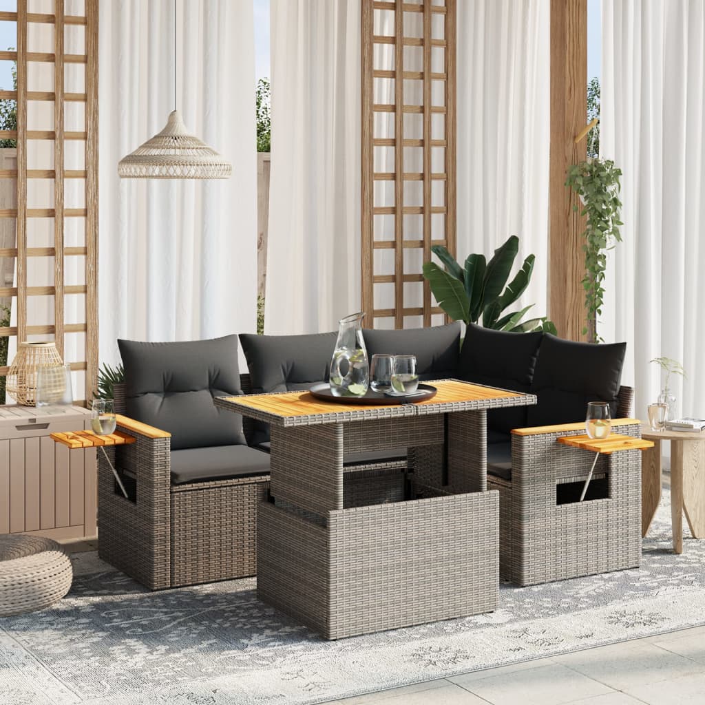 5-delige Loungeset met kussens poly rattan grijs is nu te koop bij PeponiXL, paradijselijk wonen!