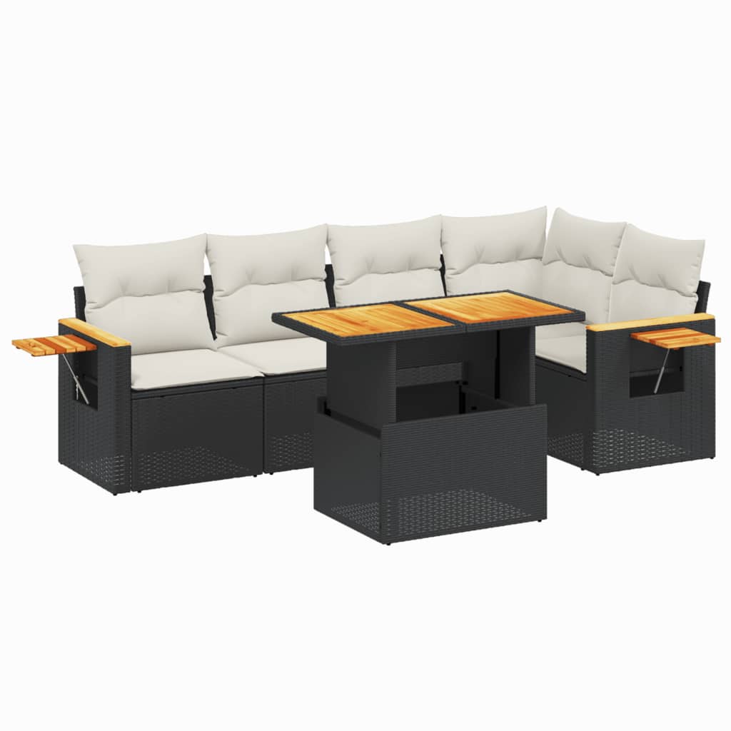 6-delige Loungeset met kussens poly rattan zwart is nu te koop bij PeponiXL, paradijselijk wonen!