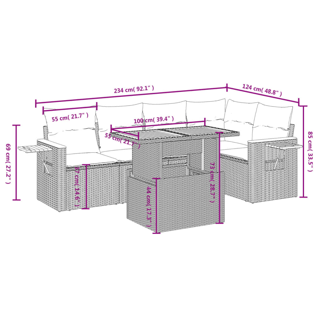 6-delige Loungeset met kussens poly rattan zwart is nu te koop bij PeponiXL, paradijselijk wonen!